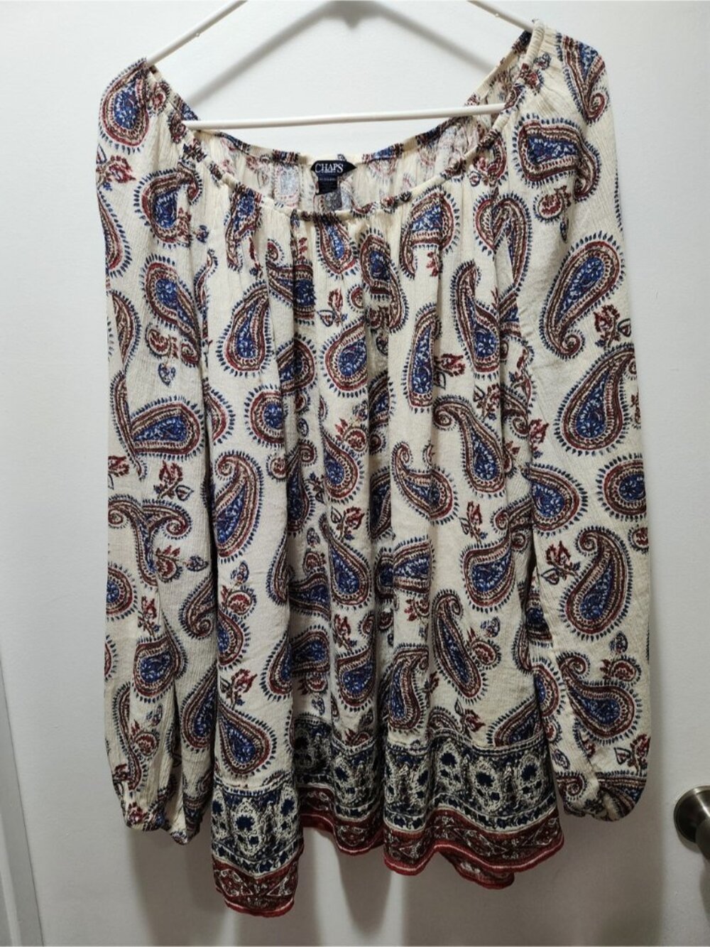 Chaps Cream Paisley Peasant Blouse
